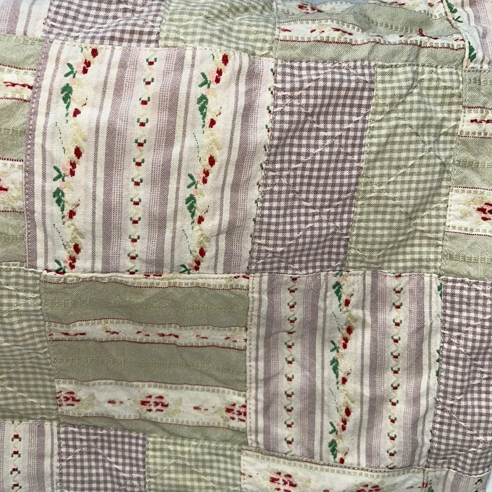 Traditions Pamela Kline Vintage green cream patchwork FLORAL lumbar pillow sham